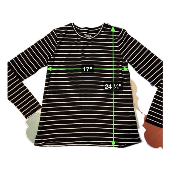 Time and Tru Black White Round Neck Long Sleeve Top Sz S - Picture 6 of 7